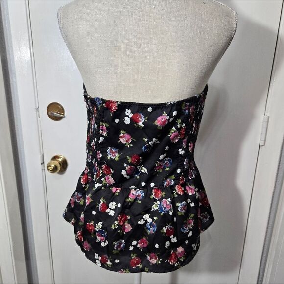 American Eagle Size L Strapless Black Floral Smocked blouse - Picture 6 of 12